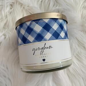 Gingham partially used  White Barn Bath & Body Works 3 Wick Candle 14.5 oz